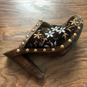 Miu Miu Brown Floral Heel Mule Clogs Size 9